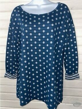 TALBOTS - Petite -  Blue Polka Dot Tunic Top